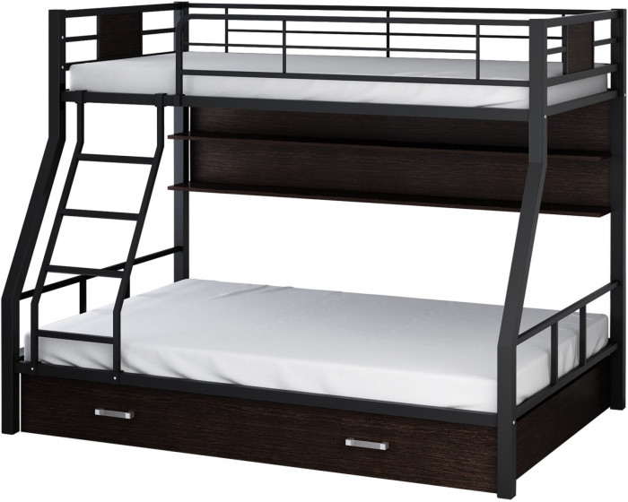 Двухъярусная кровать Гранада-1ПЯ, черная (ясень шимо темный, Слоновая кость)